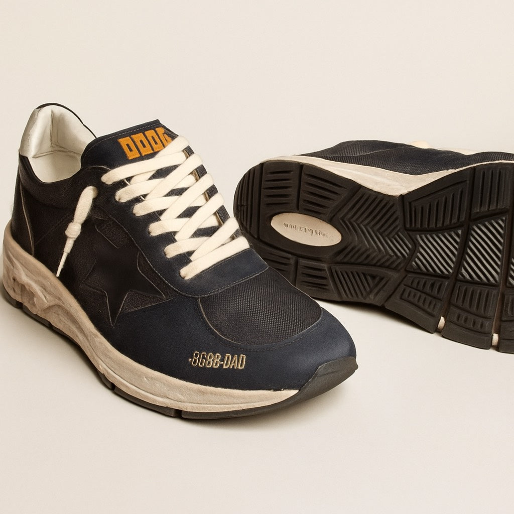 Dad-Star pour femme en résille et cuir velours bleu foncé avec étoile noire