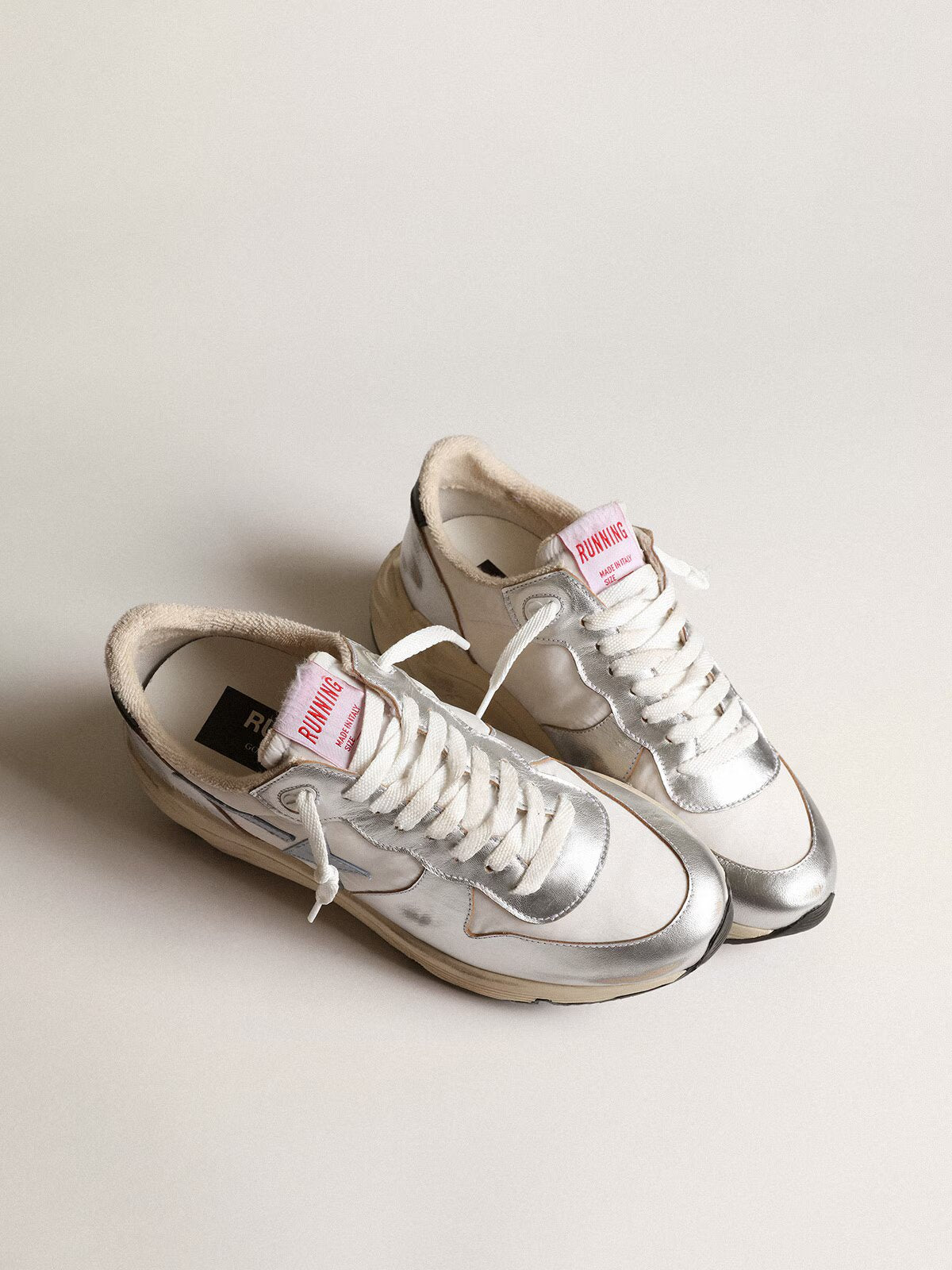 GGDB - Running Sole en nylon et cuir lamé argenté avec étoile bleu ciel