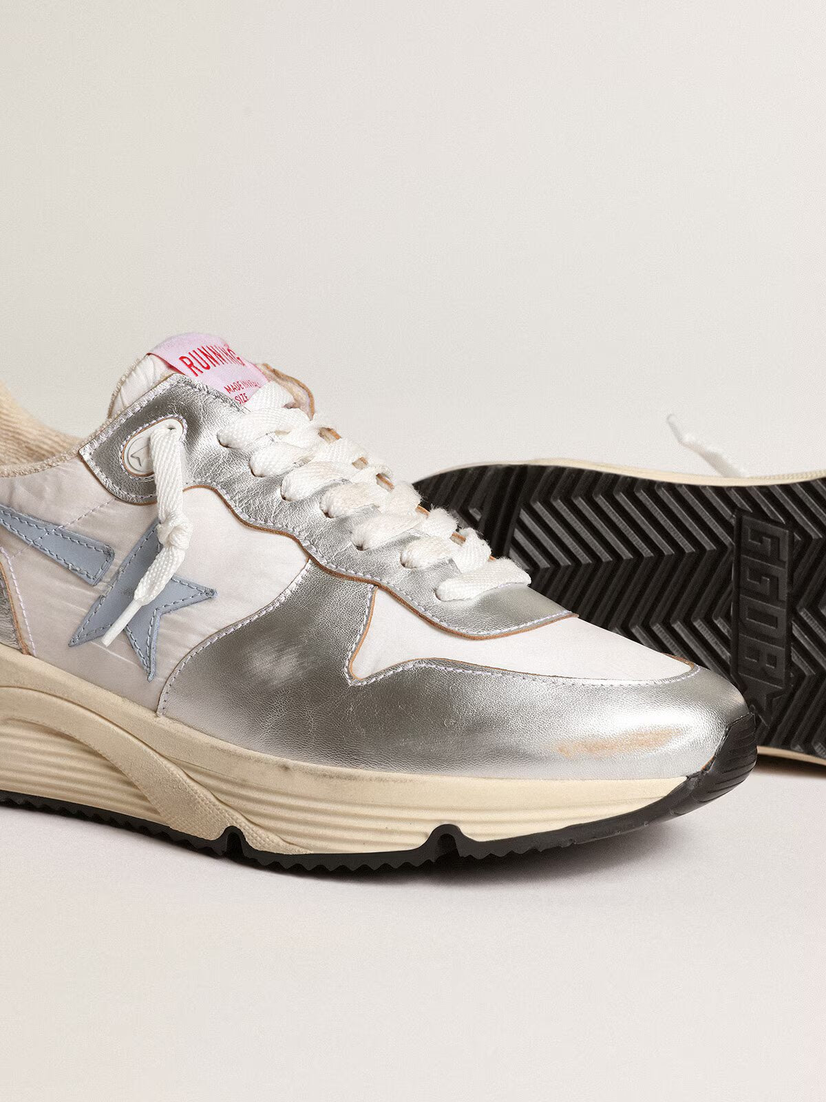 GGDB - Running Sole en nylon et cuir lamé argenté avec étoile bleu ciel
