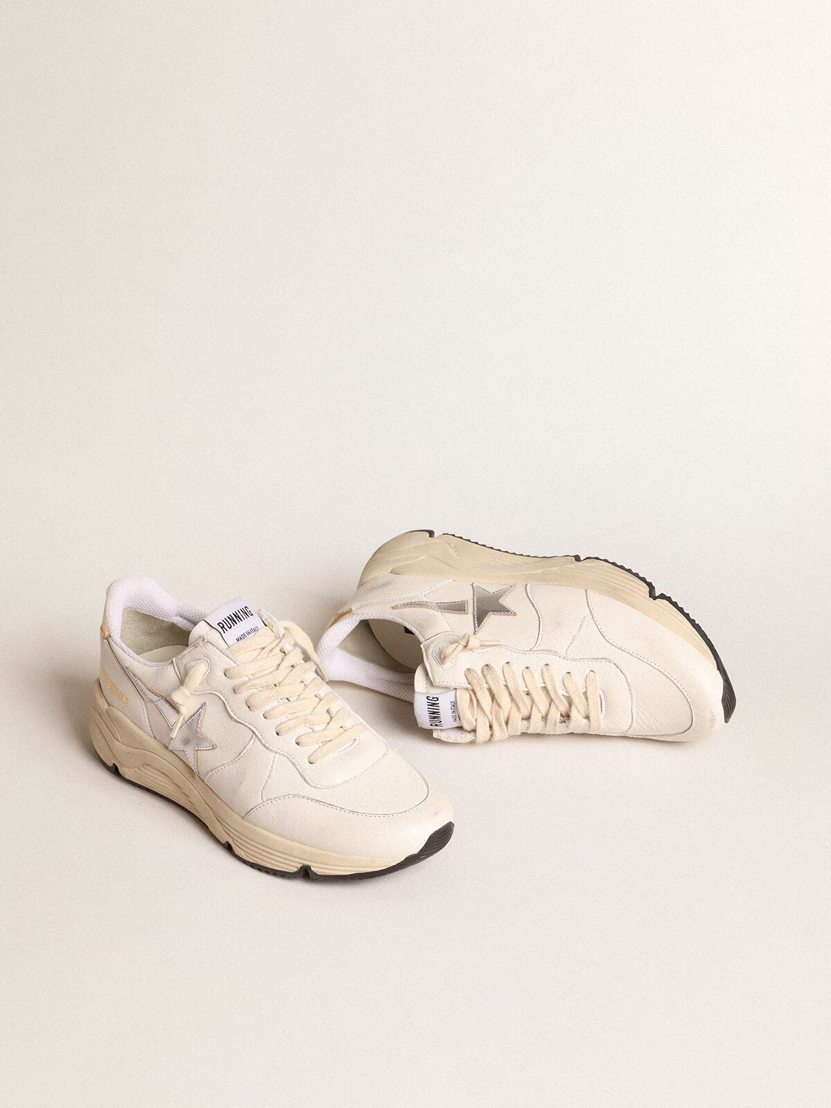 GGDB - Running Sole en cuir nappa avec étoile argentée et contrefort en cuir doré