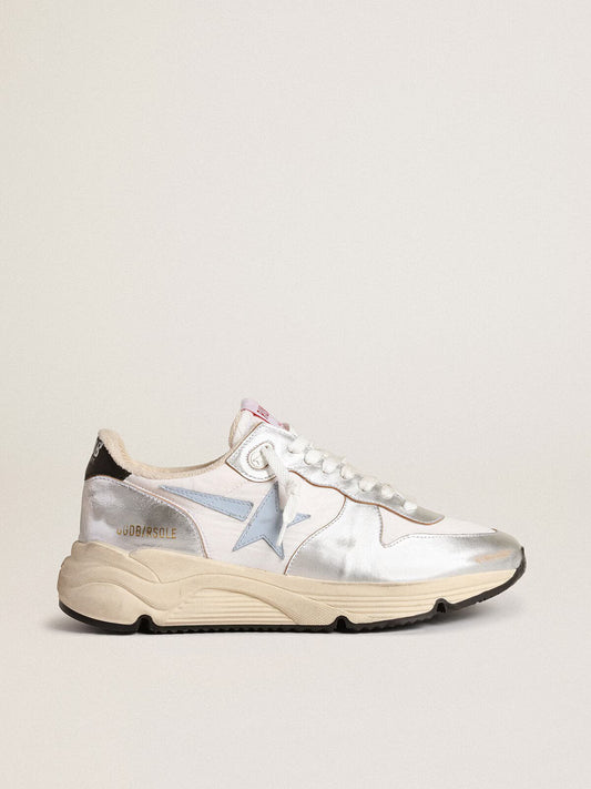 GGDB - Running Sole en nylon et cuir lamé argenté avec étoile bleu ciel